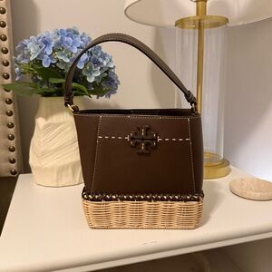 Tory Burch Brown and Tan Raffia Wicker Bag